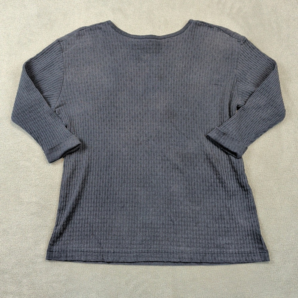 More Jazz Vintage Ribbed Knit Top Size 14/16 Womens Gray 3/4 Sleeve Scoop Neck